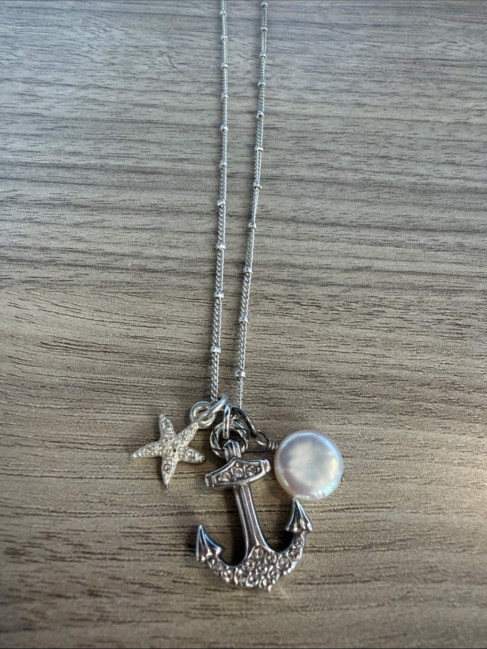 Brighton Silver Anchor, Starfish & Pearl Charm Necklace